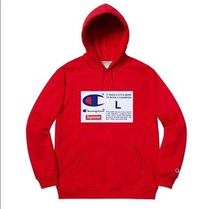 Supreme Champion Label Hooded Sweatshirt Red